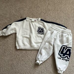 Zara Boys 4T White and Black LA Joggers Set